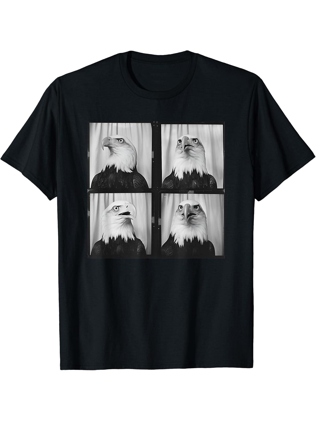 American Nature Bald Eagle Portrait Funny Animal Photobooth T-Shirt 180G 100% Cotton Printed Round Neck Short-Sleeve T-Shirt, Gifts for Men Dad Husband Grandpa, S-XXXL, Black