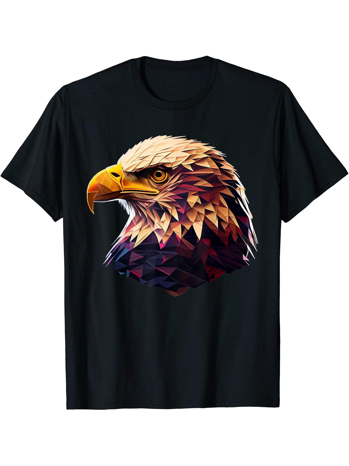 Bald Eagles Cool Polygon Design with a Bald Eagle T-Shirt 180G 100% Cotton Printed Round Neck Short-Sleeve T-Shirt, Gifts for Men Dad Husband Grandpa, S-XXXL, Black