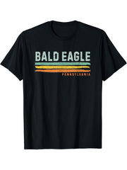 Vintage Stripes Bald Eagle PA T-Shirt 180G 100% Cotton Printed Round Neck Short-Sleeve T-Shirt, Gifts for Men Dad Husband Grandpa, S-XXXL, Black