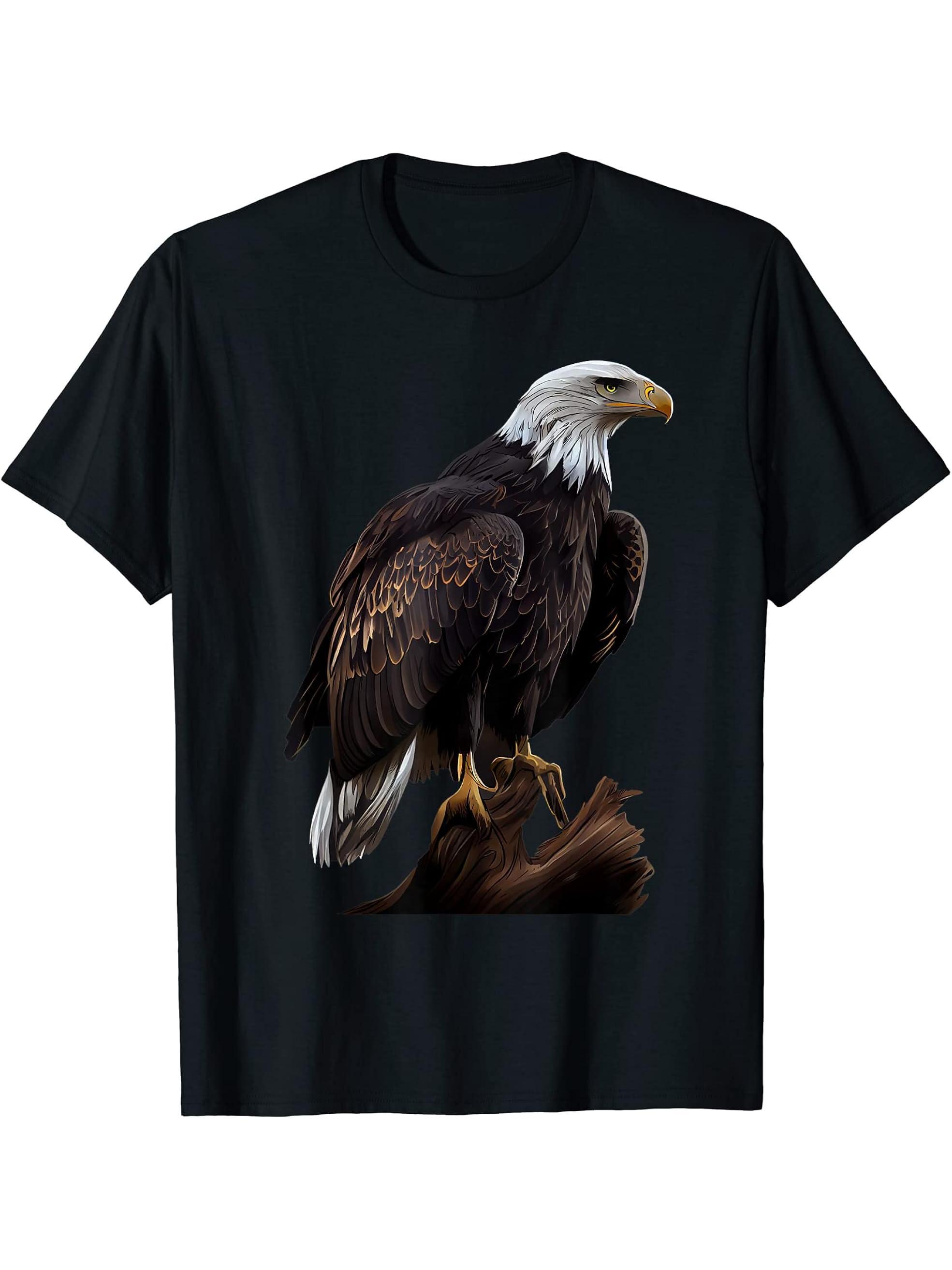 Bald Eagles Cool Design with a Bald Eagle T-Shirt 180G 100% Cotton Printed Round Neck Short-Sleeve T-Shirt, Gifts for Men Dad Husband Grandpa, S-XXXL, Black