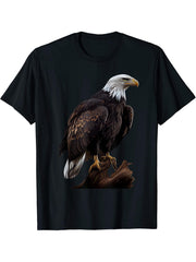 Bald Eagles Cool Design with a Bald Eagle T-Shirt 180G 100% Cotton Printed Round Neck Short-Sleeve T-Shirt, Gifts for Men Dad Husband Grandpa, S-XXXL, Black