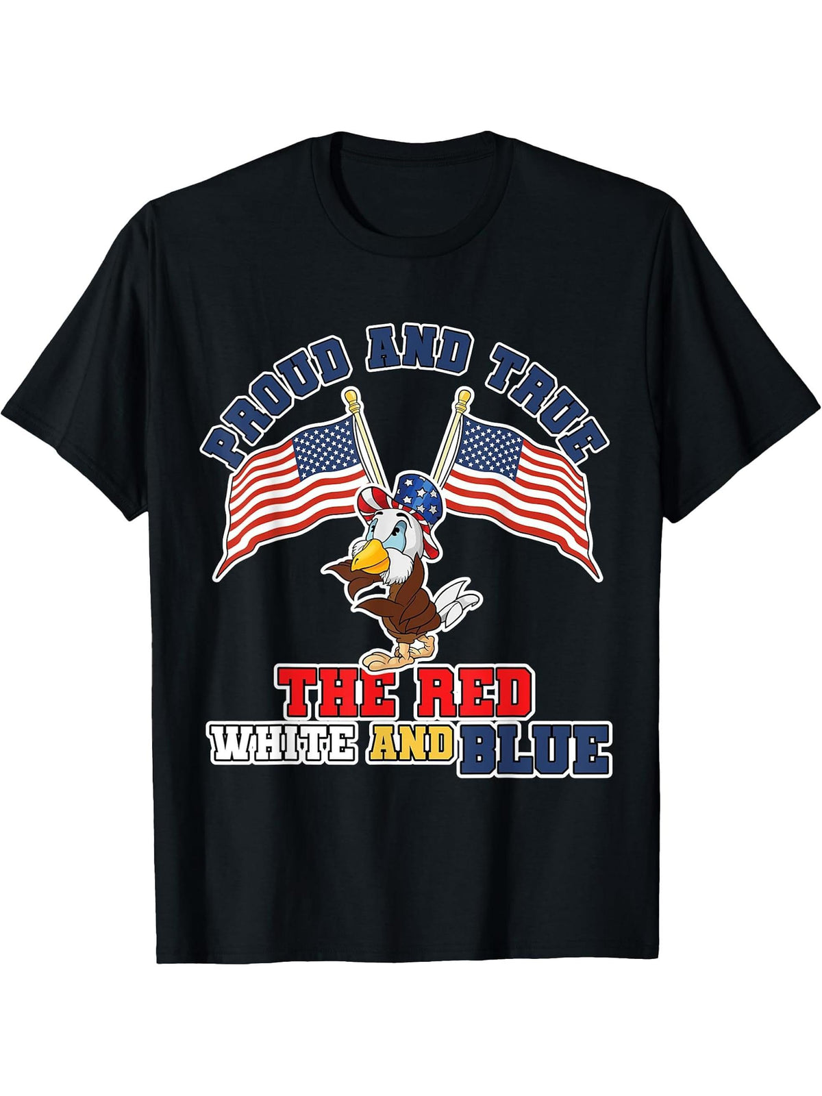 Proud true American bald eagle stripes and stars liberty T-Shirt 180G 100% Cotton Printed Round Neck Short-Sleeve T-Shirt, Gifts for Men Dad Husband Grandpa, S-XXXL, Black