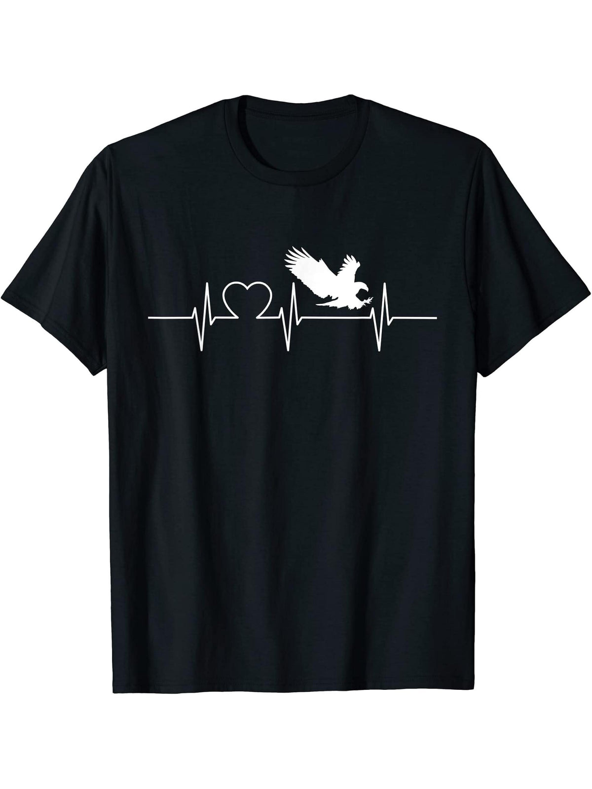 Bald Eagles Cool Heartbeat Design with a Bald Eagle T-Shirt 180G 100% Cotton Printed Round Neck Short-Sleeve T-Shirt, Gifts for Men Dad Husband Grandpa, S-XXXL, Black