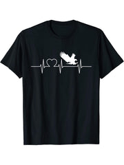 Bald Eagles Cool Heartbeat Design with a Bald Eagle T-Shirt 180G 100% Cotton Printed Round Neck Short-Sleeve T-Shirt, Gifts for Men Dad Husband Grandpa, S-XXXL, Black