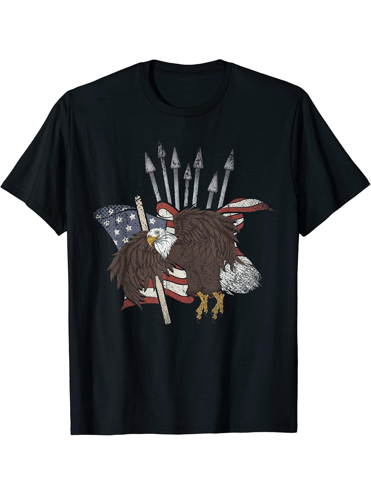 Patriot Freedom USA Flag Pride Liberty American Bald Eagle T-Shirt 180G 100% Cotton Printed Round Neck Short-Sleeve T-Shirt, Gifts for Men Dad Husband Grandpa, S-XXXL, Black