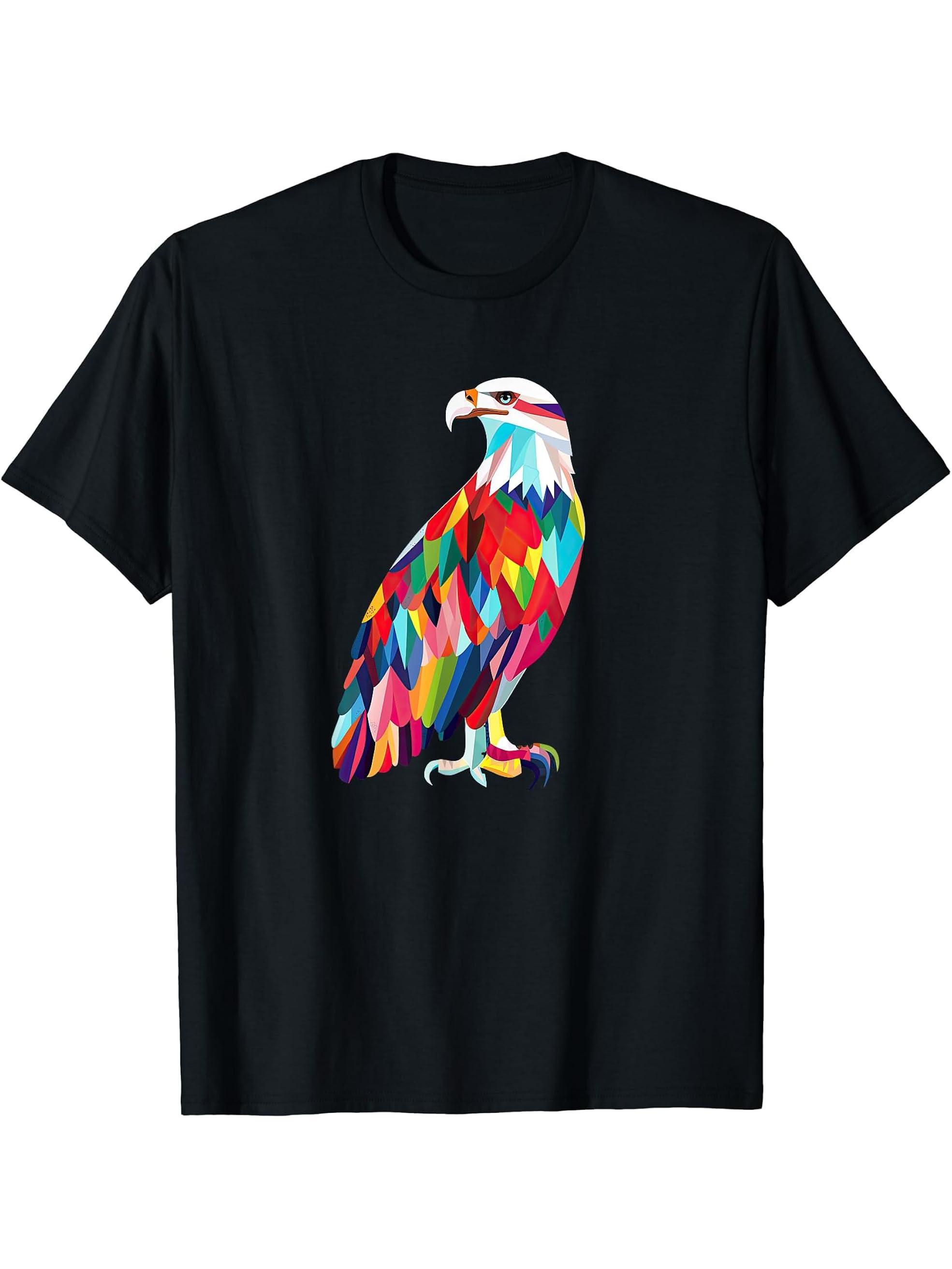 American Bald Eagle, American Flag, Cool T-Shirt 180G 100% Cotton Printed Round Neck Short-Sleeve T-Shirt, Gifts for Men Dad Husband Grandpa, S-XXXL, Black
