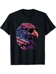 American Bald Eagle, American Flag, Cool T-Shirt 180G 100% Cotton Printed Round Neck Short-Sleeve T-Shirt, Gifts for Men Dad Husband Grandpa, S-XXXL, Black