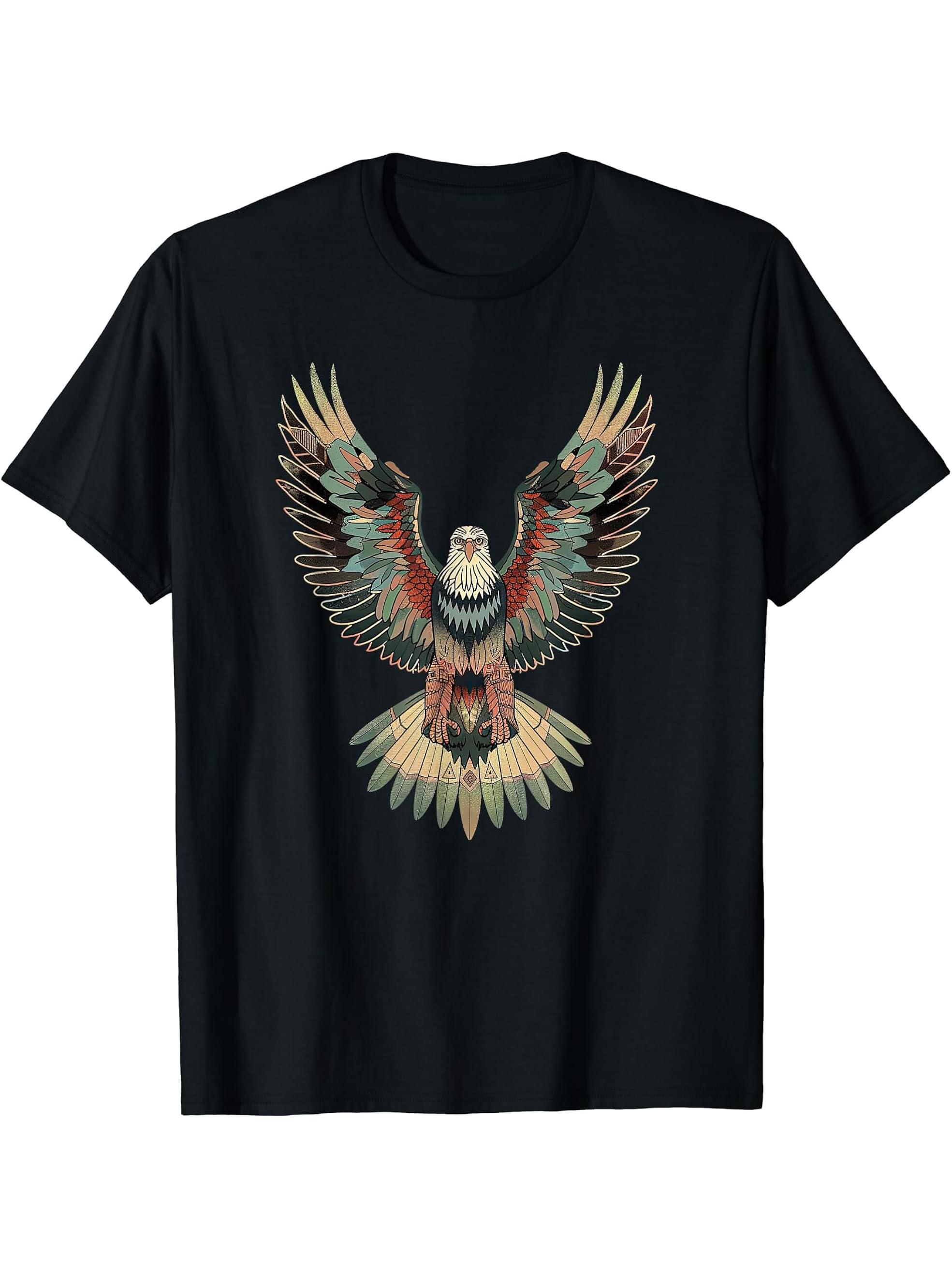 American Bald Eagle, American Flag, Cool T-Shirt 180G 100% Cotton Printed Round Neck Short-Sleeve T-Shirt, Gifts for Men Dad Husband Grandpa, S-XXXL, Black