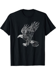American Bald Eagle, American Flag, Cool T-Shirt 180G 100% Cotton Printed Round Neck Short-Sleeve T-Shirt, Gifts for Men Dad Husband Grandpa, S-XXXL, Black