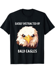 Easily distracted by Bald Eagles Bald Eagle T-Shirt 180G 100% Cotton Printed Round Neck Short-Sleeve T-Shirt, Gifts for Men Dad Husband Grandpa, S-XXXL, Black