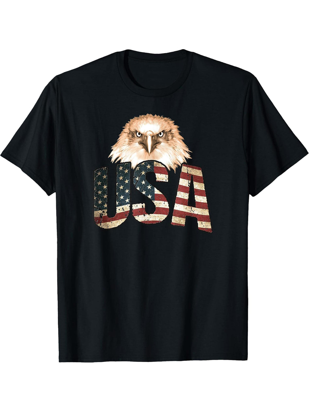 American Flag Patriotic Bald Eagle USA T-Shirt 180G 100% Cotton Printed Round Neck Short-Sleeve T-Shirt, Gifts for Men Dad Husband Grandpa, S-XXXL, Black