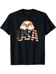 American Flag Patriotic Bald Eagle USA T-Shirt 180G 100% Cotton Printed Round Neck Short-Sleeve T-Shirt, Gifts for Men Dad Husband Grandpa, S-XXXL, Black