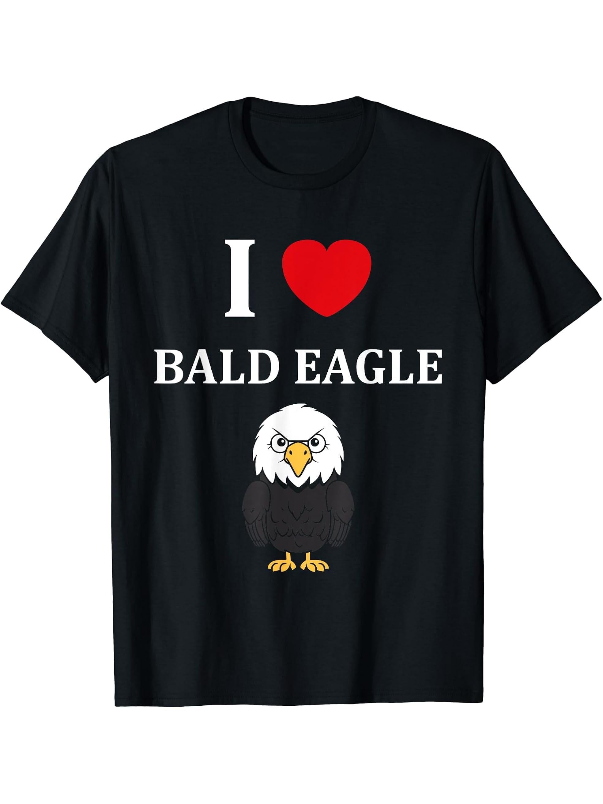 Bird Raptor Simple Bird Eagle Bird i love Bald Eagle T-Shirt 180G 100% Cotton Printed Round Neck Short-Sleeve T-Shirt, Gifts for Men Dad Husband Grandpa, S-XXXL, Black
