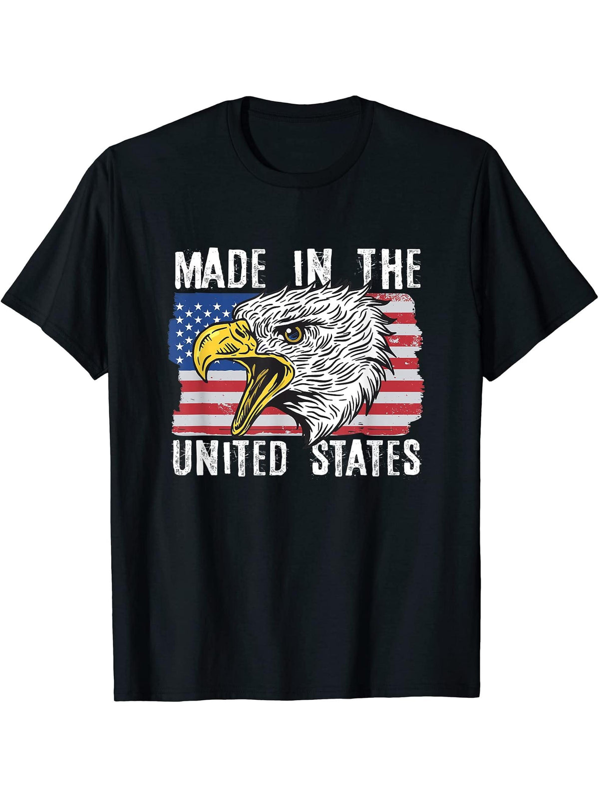 4th of July Independence Day USA Flag Bald Eagle T-Shirt 180G 100% Cotton Printed Round Neck Short-Sleeve T-Shirt, Gifts for Men Dad Husband Grandpa, S-XXXL, Black