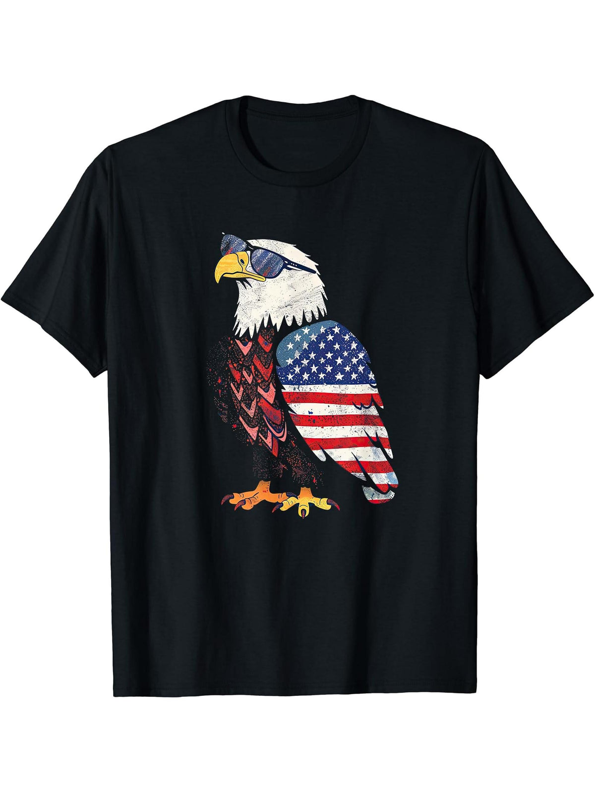 American Bald Eagle, American Flag, Cool T-Shirt 180G 100% Cotton Printed Round Neck Short-Sleeve T-Shirt, Gifts for Men Dad Husband Grandpa, S-XXXL, Black