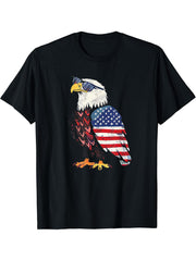 American Bald Eagle, American Flag, Cool T-Shirt 180G 100% Cotton Printed Round Neck Short-Sleeve T-Shirt, Gifts for Men Dad Husband Grandpa, S-XXXL, Black