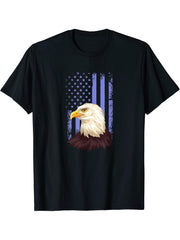 Eagle Flag Blue Bald Eagle American Patriotic T-Shirt 180G 100% Cotton Printed Round Neck Short-Sleeve T-Shirt, Gifts for Men Dad Husband Grandpa, S-XXXL, Black