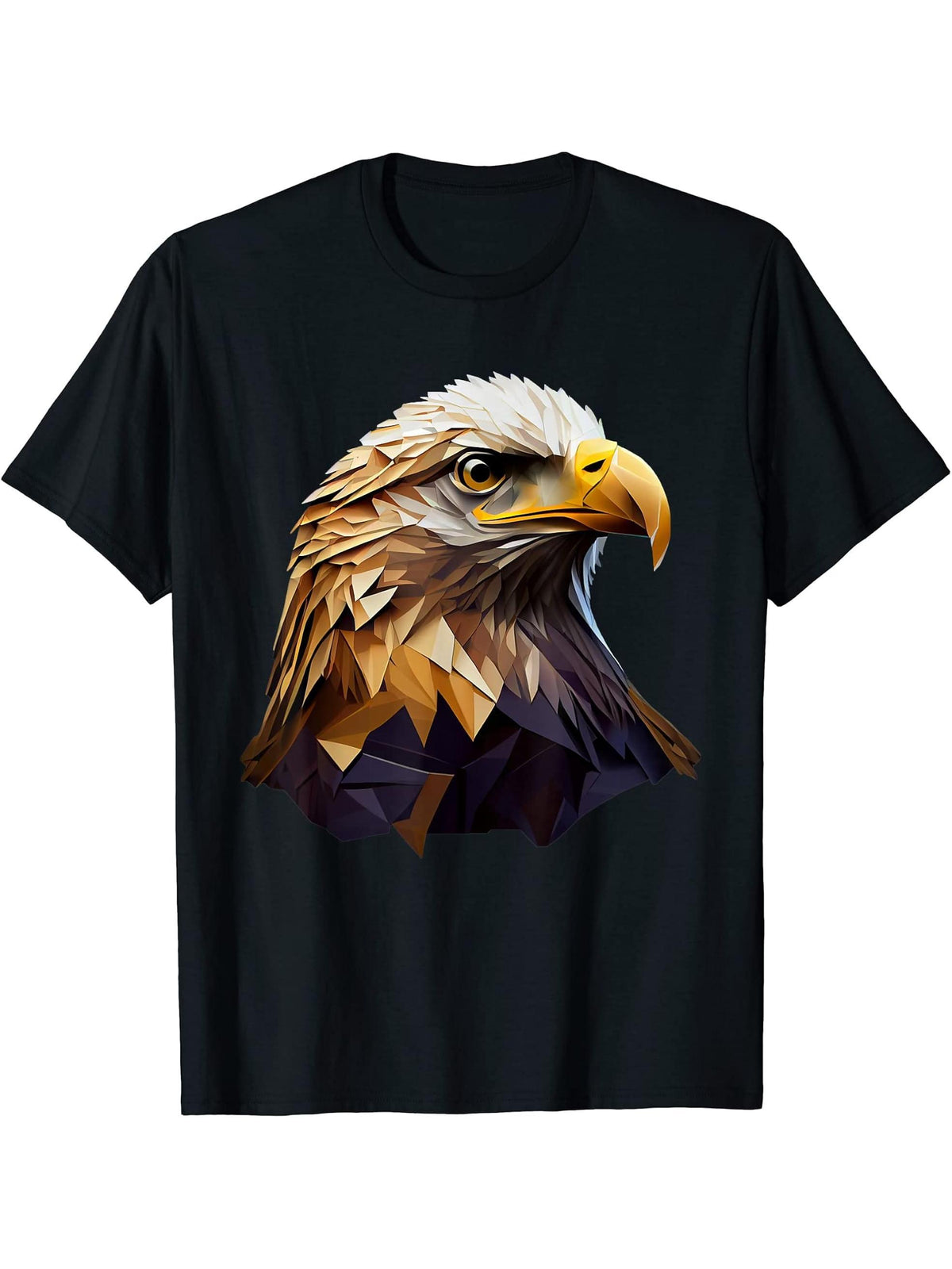Bald Eagles Cool Polygon Design with a Bald Eagle T-Shirt 180G 100% Cotton Printed Round Neck Short-Sleeve T-Shirt, Gifts for Men Dad Husband Grandpa, S-XXXL, Black