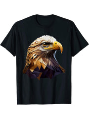 Bald Eagles Cool Polygon Design with a Bald Eagle T-Shirt 180G 100% Cotton Printed Round Neck Short-Sleeve T-Shirt, Gifts for Men Dad Husband Grandpa, S-XXXL, Black