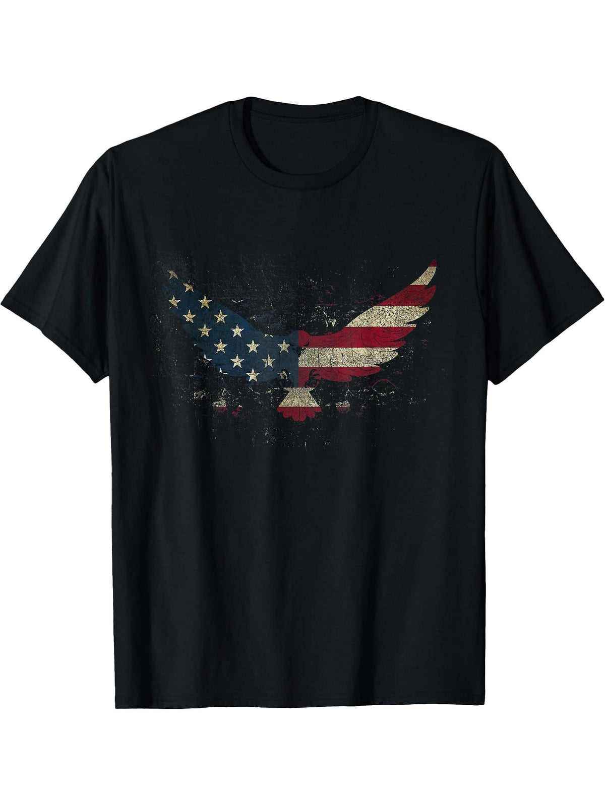 American Flag Eagle For Men Women Boy Girl for 4th of July T-Shirt 180G 100% Cotton Printed Round Neck Short-Sleeve T-Shirt, Gifts for Men Dad Husband Grandpa, S-XXXL, Black