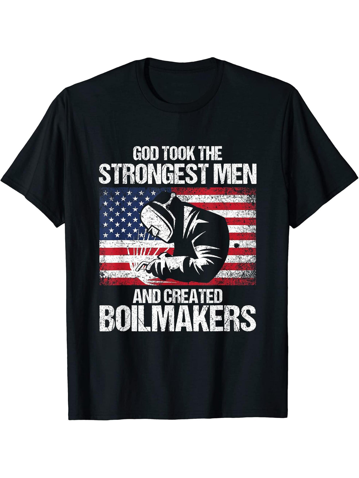 American Boilermakers Union Worker Strongest Men T-Shirt 180G 100% Cotton Printed Round Neck Short-Sleeve T-Shirt, Gifts for Men Dad Husband Grandpa, S-XXXL, Black