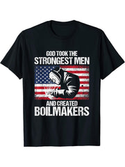American Boilermakers Union Worker Strongest Men T-Shirt 180G 100% Cotton Printed Round Neck Short-Sleeve T-Shirt, Gifts for Men Dad Husband Grandpa, S-XXXL, Black
