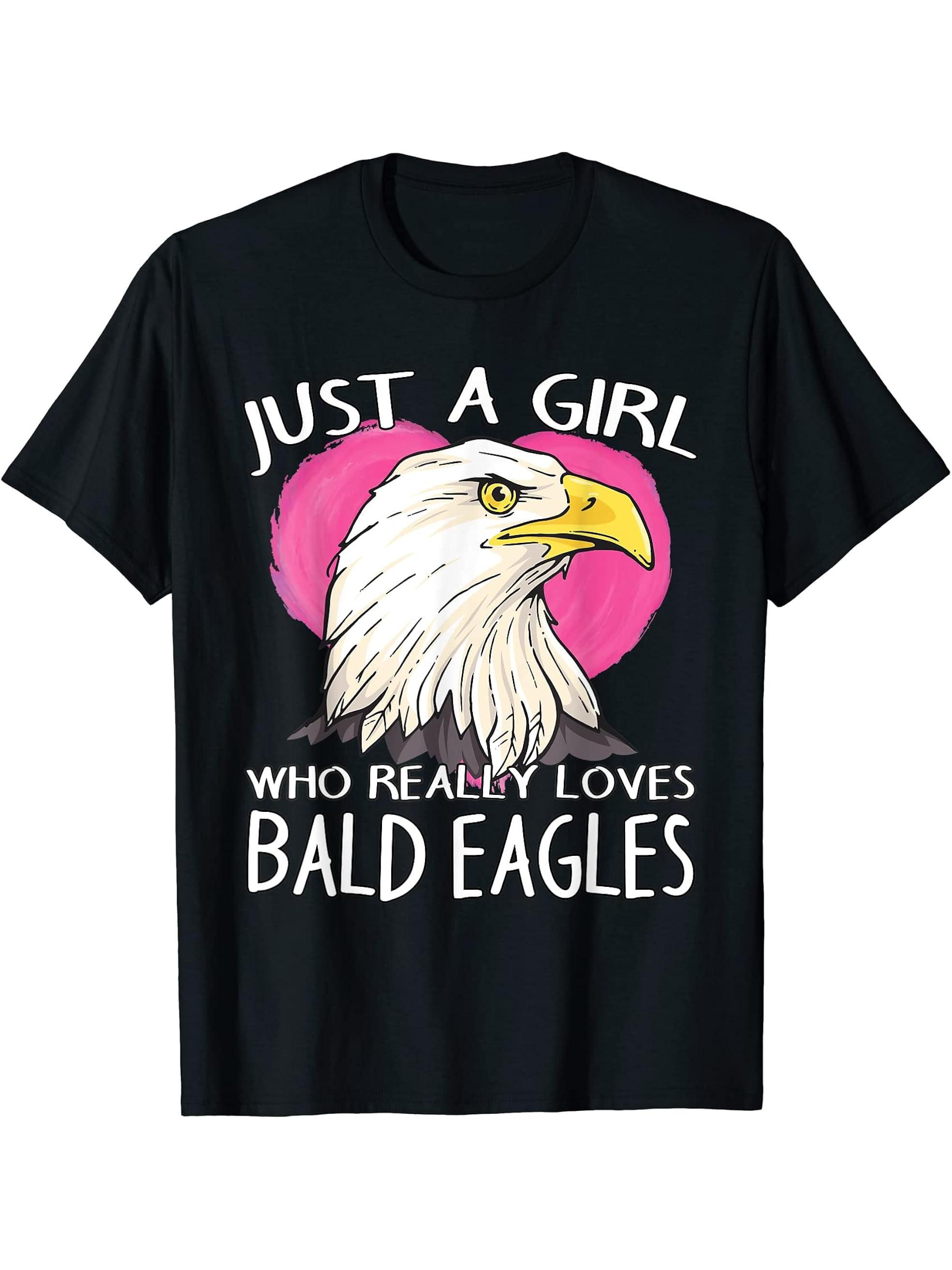 Bald Eagle Eagle Just A Girl Who Really Loves Bald Eagles T-Shirt 180G 100% Cotton Printed Round Neck Short-Sleeve T-Shirt, Gifts for Men Dad Husband Grandpa, S-XXXL, Black