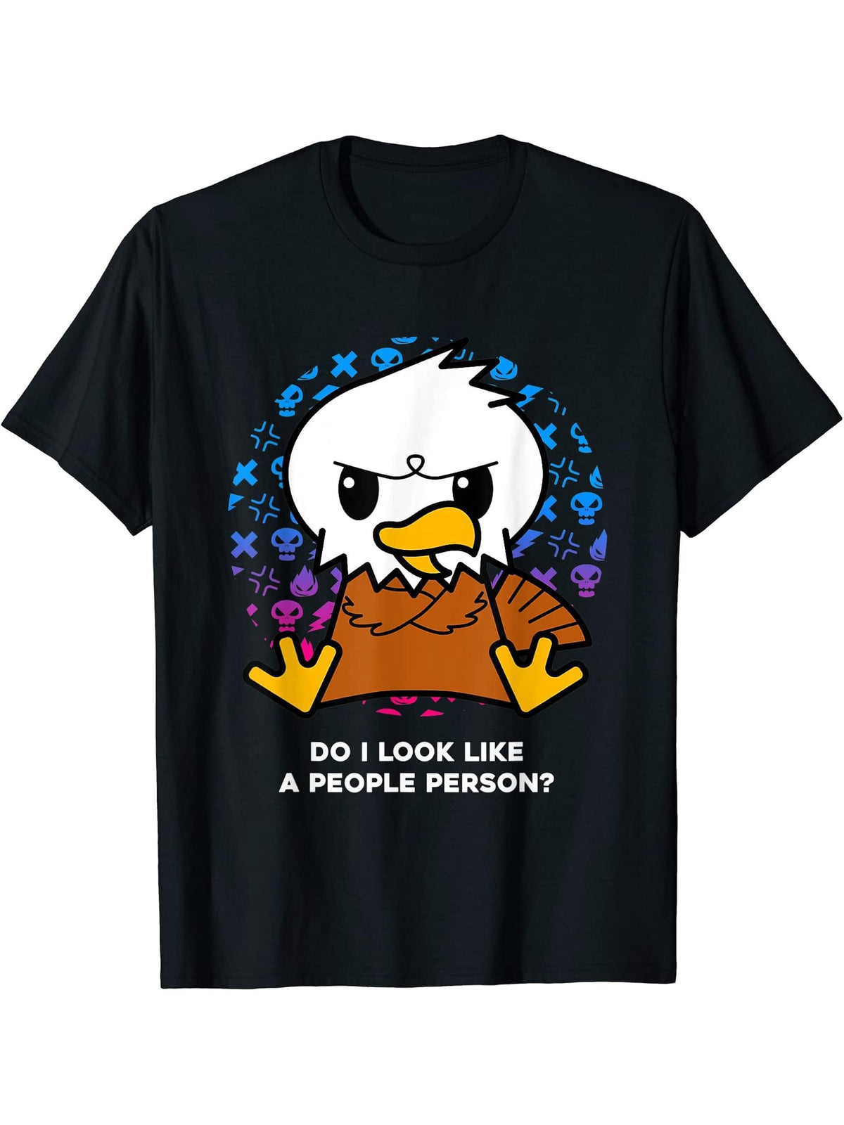 Do I Look Like A People Person Grumpy American Bald Eagle T-Shirt 180G 100% Cotton Printed Round Neck Short-Sleeve T-Shirt, Gifts for Men Dad Husband Grandpa, S-XXXL, Black