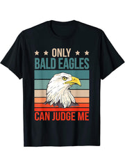 Bald Eagles Can Judge Me Eagle Bald Eagle T-Shirt 180G 100% Cotton Printed Round Neck Short-Sleeve T-Shirt, Gifts for Men Dad Husband Grandpa, S-XXXL, Black