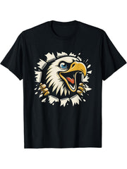 Funny Bald Eagle Peeking Graphic Art Design T-Shirt 180G 100% Cotton Printed Round Neck Short-Sleeve T-Shirt, Gifts for Men Dad Husband Grandpa, S-XXXL, Black