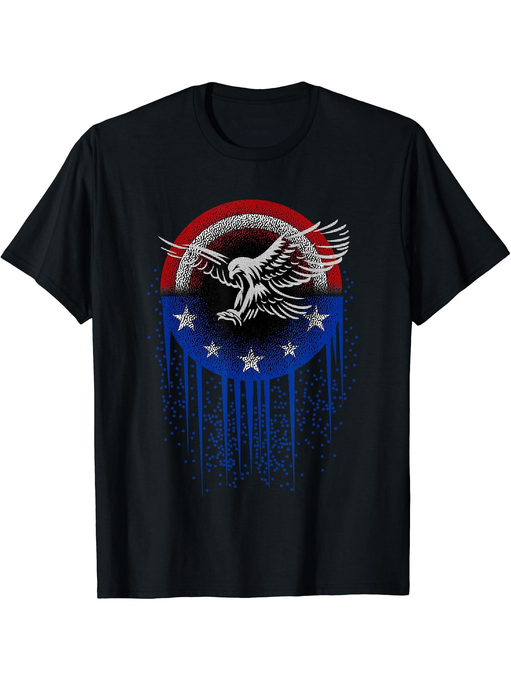 Spirit of the bald eagle draw T-Shirt 180G 100% Cotton Printed Round Neck Short-Sleeve T-Shirt, Gifts for Men Dad Husband Grandpa, S-XXXL, Black