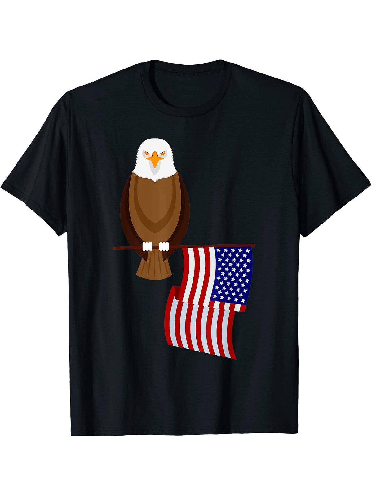 Bald Eagle Patriotism US 4th of July American Flag T-Shirt 180G 100% Cotton Printed Round Neck Short-Sleeve T-Shirt, Gifts for Men Dad Husband Grandpa, S-XXXL, Black