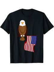 Bald Eagle Patriotism US 4th of July American Flag T-Shirt 180G 100% Cotton Printed Round Neck Short-Sleeve T-Shirt, Gifts for Men Dad Husband Grandpa, S-XXXL, Black
