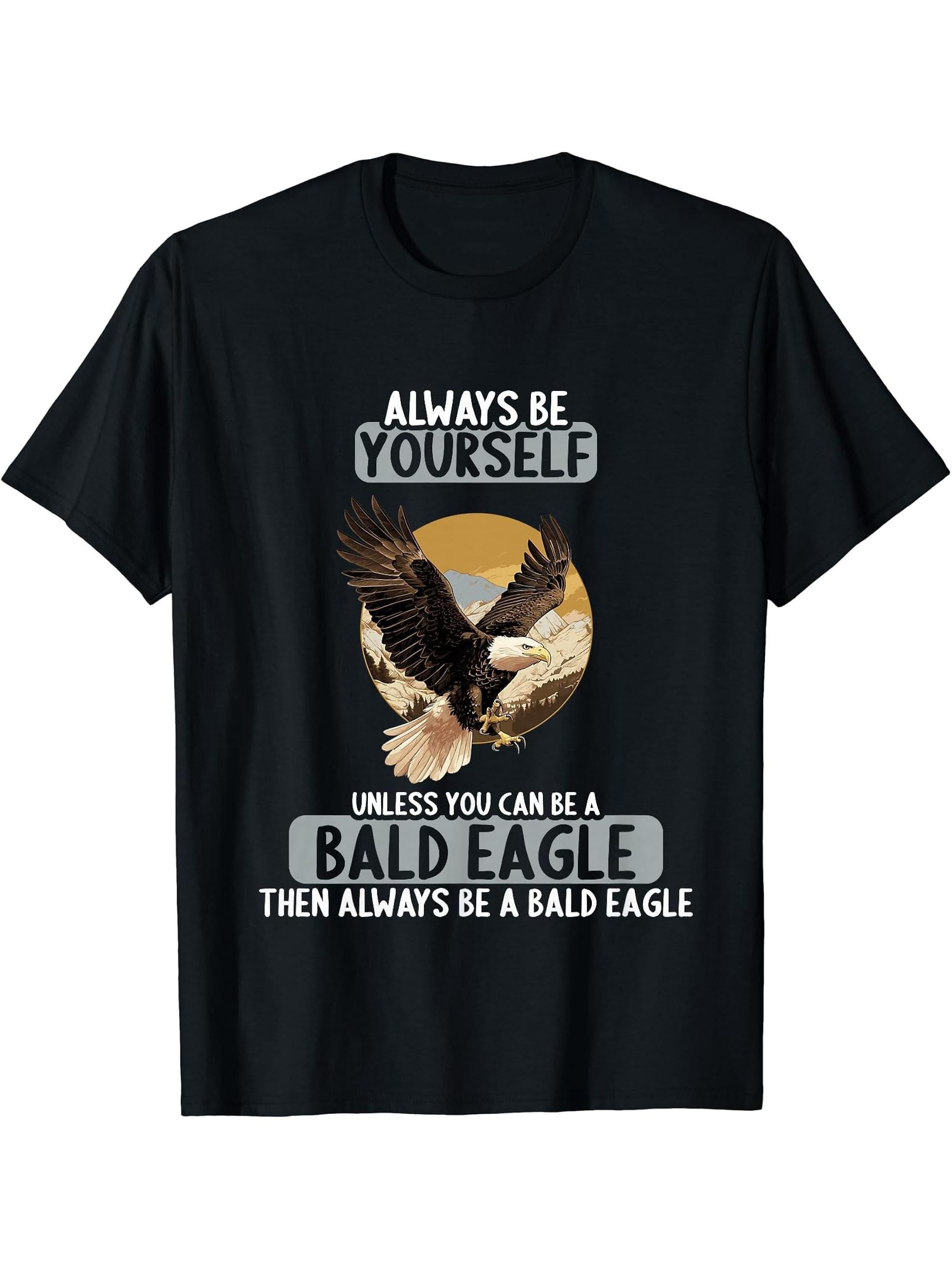Bald Eagles Bald Eagle T-Shirt 180G 100% Cotton Printed Round Neck Short-Sleeve T-Shirt, Gifts for Men Dad Husband Grandpa, S-XXXL, Black