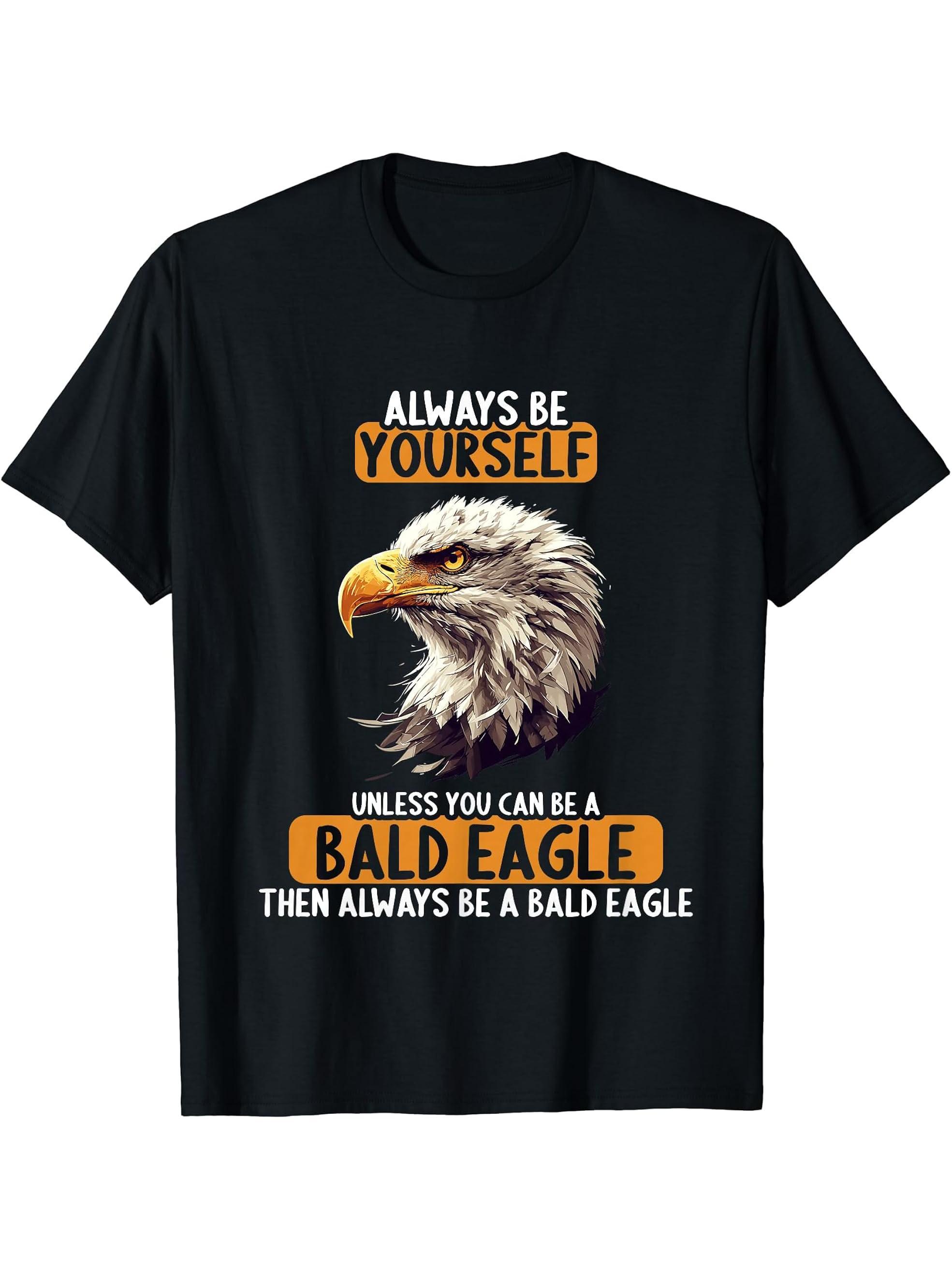 Bald Eagles Bald Eagle T-Shirt 180G 100% Cotton Printed Round Neck Short-Sleeve T-Shirt, Gifts for Men Dad Husband Grandpa, S-XXXL, Black