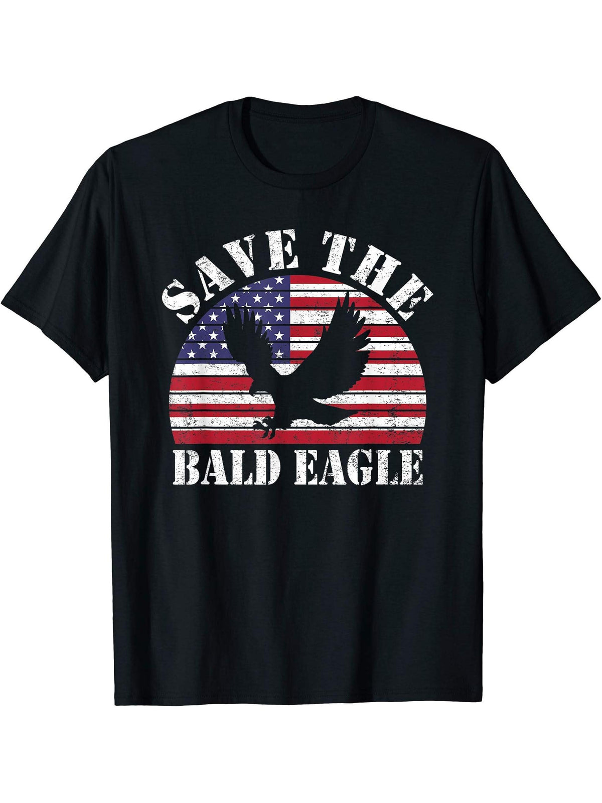 American Bald Eagle - Distressed USA Flag T-Shirt 180G 100% Cotton Printed Round Neck Short-Sleeve T-Shirt, Gifts for Men Dad Husband Grandpa, S-XXXL, Black