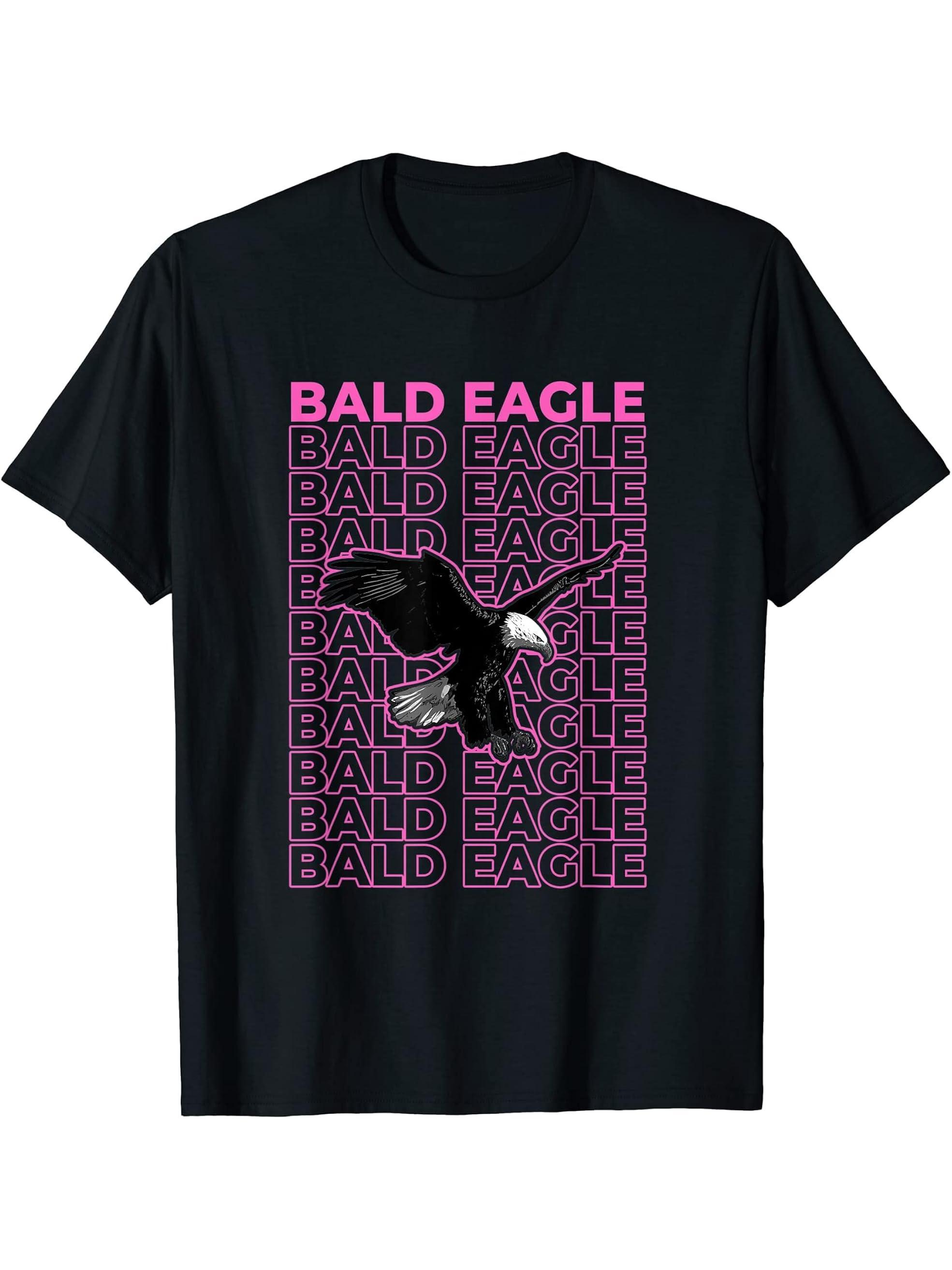 Bald Eagle Pastel Aesthetic T-Shirt 180G 100% Cotton Printed Round Neck Short-Sleeve T-Shirt, Gifts for Men Dad Husband Grandpa, S-XXXL, Black