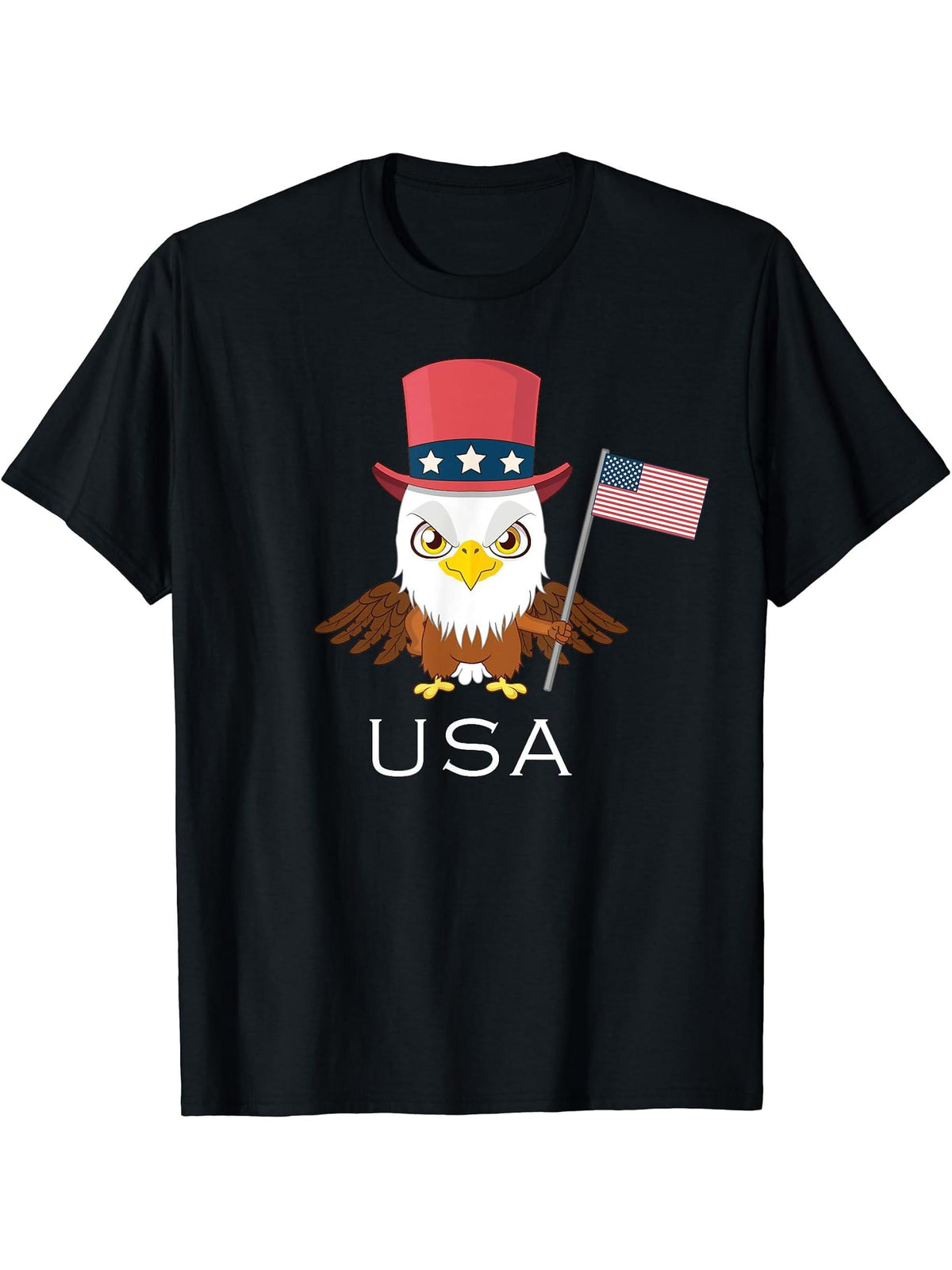 Bald Eagle Shirt. 4th of July Shirts USA American Flag Shirt 180G 100% Cotton Printed Round Neck Short-Sleeve T-Shirt, Gifts for Men Dad Husband Grandpa, S-XXXL, Black