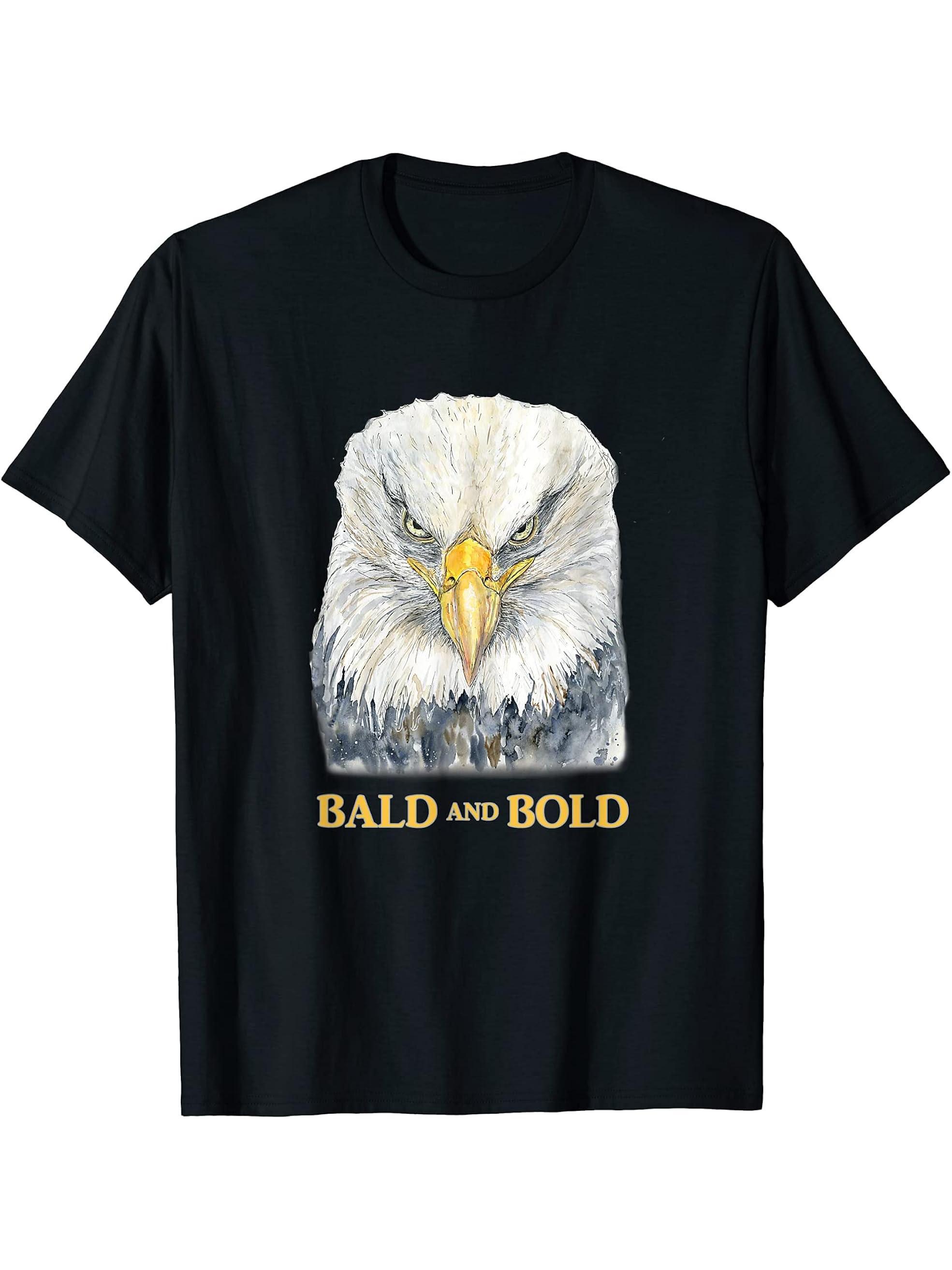 Proudly Balding Proud Bald Headed Eagle Bald T-Shirt 180G 100% Cotton Printed Round Neck Short-Sleeve T-Shirt, Gifts for Men Dad Husband Grandpa, S-XXXL, Black