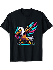 Dabbing Bald Eagle T-Shirt 180G 100% Cotton Printed Round Neck Short-Sleeve T-Shirt, Gifts for Men Dad Husband Grandpa, S-XXXL, Black