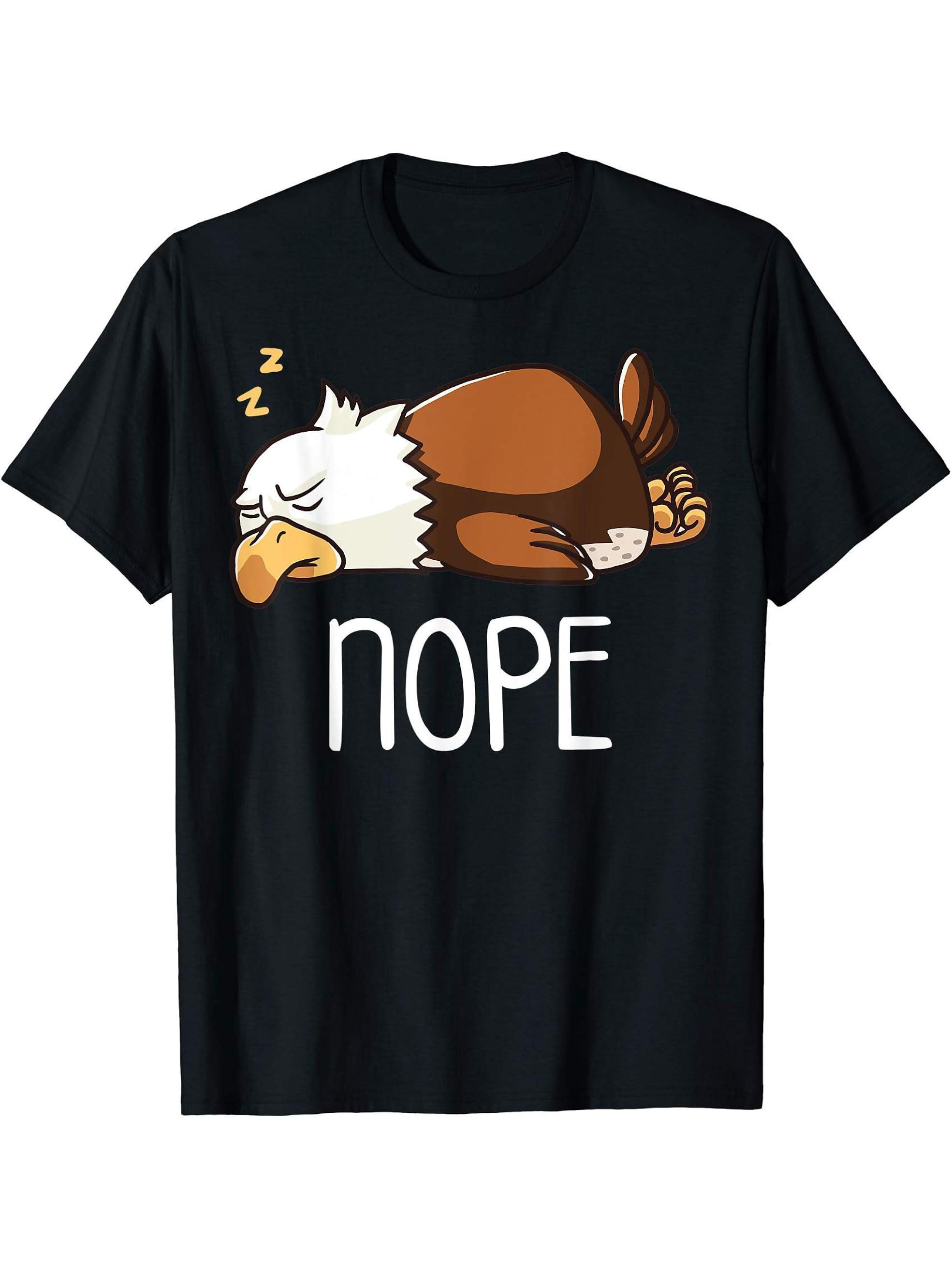Nope Not Today Sleeping American Bald Eagle Nap Early Bird T-Shirt 180G 100% Cotton Printed Round Neck Short-Sleeve T-Shirt, Gifts for Men Dad Husband Grandpa, S-XXXL, Black