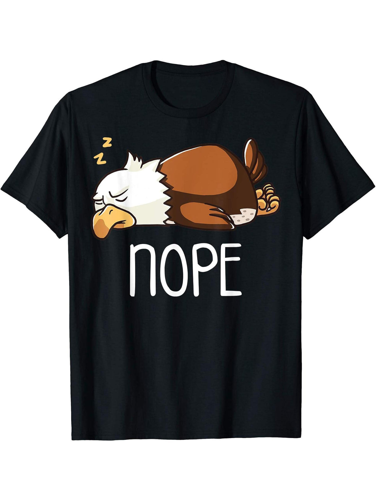 Nope Not Today Sleeping American Bald Eagle Nap Early Bird T-Shirt 180G 100% Cotton Printed Round Neck Short-Sleeve T-Shirt, Gifts for Men Dad Husband Grandpa, S-XXXL, Black