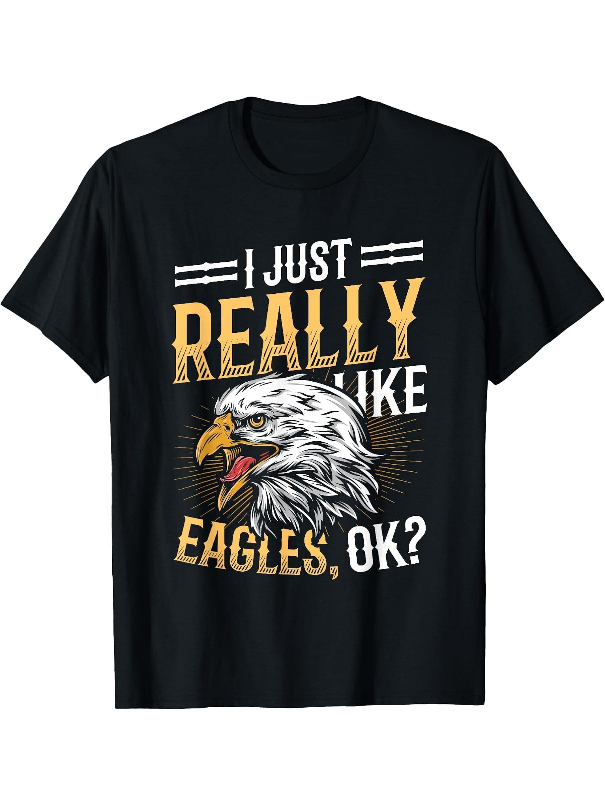 I Just Really Like Eagle American Bald Eagle T-Shirt 180G 100% Cotton Printed Round Neck Short-Sleeve T-Shirt, Gifts for Men Dad Husband Grandpa, S-XXXL, Black
