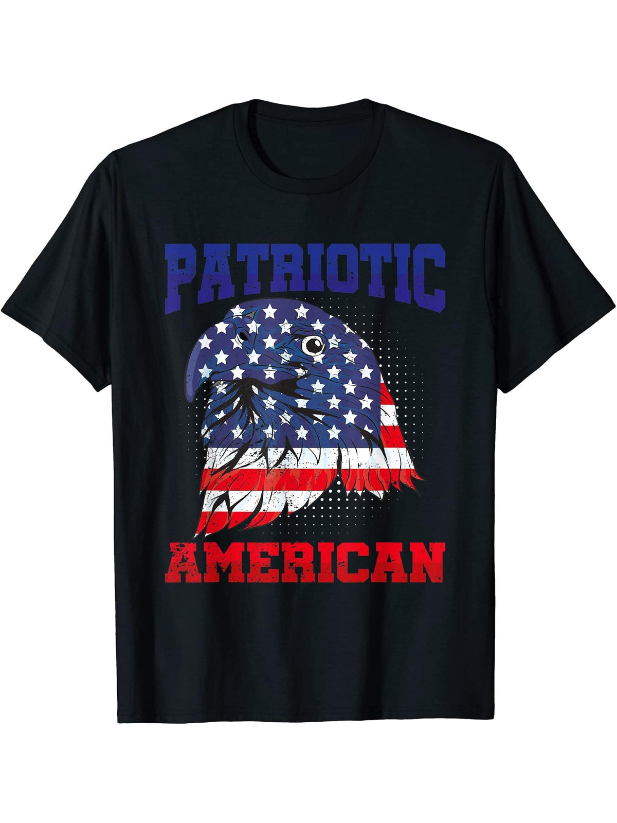 American Bald Eagle US Flag Patriotic American 4th Of July T-Shirt 180G 100% Cotton Printed Round Neck Short-Sleeve T-Shirt, Gifts for Men Dad Husband Grandpa, S-XXXL, Black