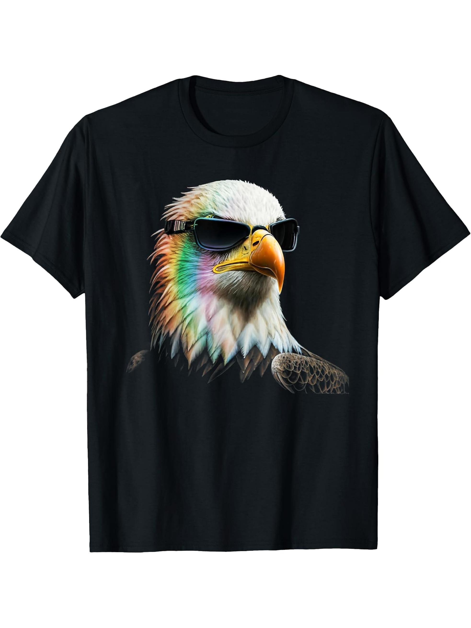 Bald Eagle Head Sunglasses T-Shirt 180G 100% Cotton Printed Round Neck Short-Sleeve T-Shirt, Gifts for Men Dad Husband Grandpa, S-XXXL, Black