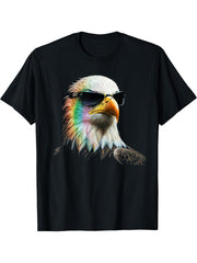 Bald Eagle Head Sunglasses T-Shirt 180G 100% Cotton Printed Round Neck Short-Sleeve T-Shirt, Gifts for Men Dad Husband Grandpa, S-XXXL, Black