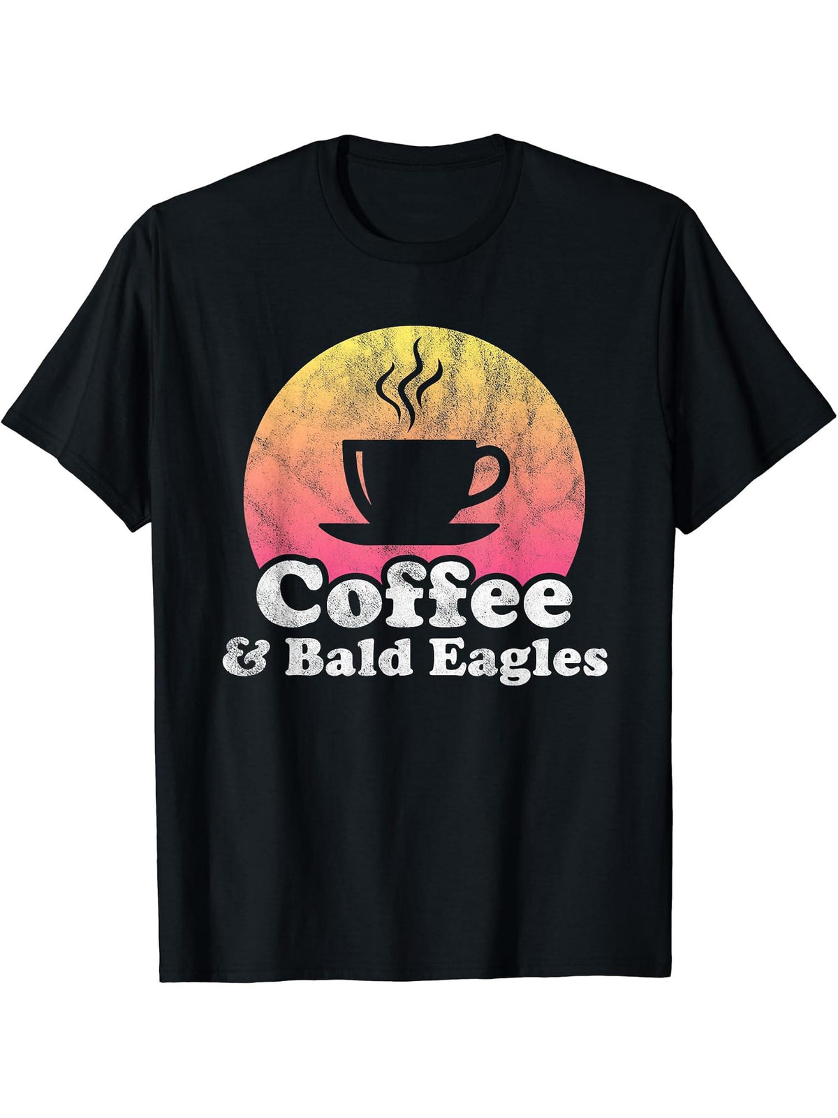 Coffee and Bald Eagles Bald Eagle T-Shirt 180G 100% Cotton Printed Round Neck Short-Sleeve T-Shirt, Gifts for Men Dad Husband Grandpa, S-XXXL, Black