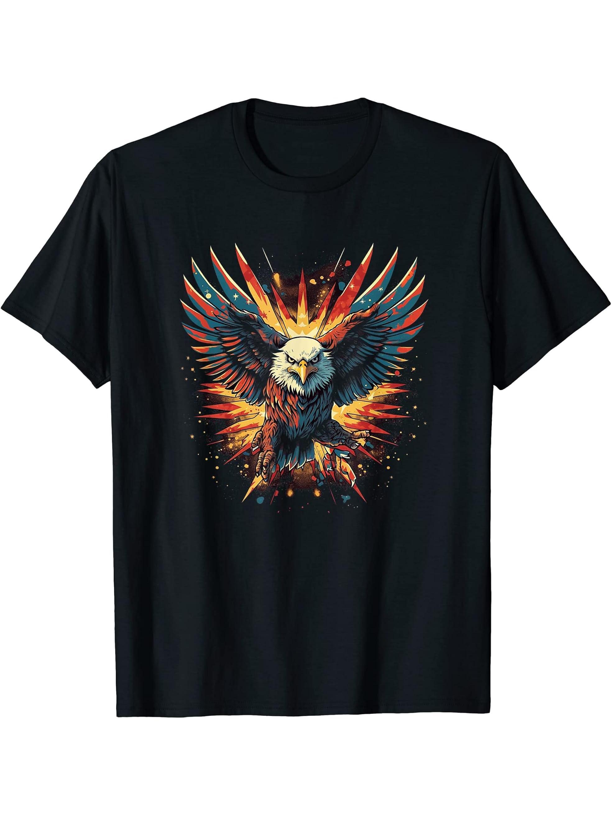 American Bald Eagle Men Women Boy Girl T-Shirt 180G 100% Cotton Printed Round Neck Short-Sleeve T-Shirt, Gifts for Men Dad Husband Grandpa, S-XXXL, Black