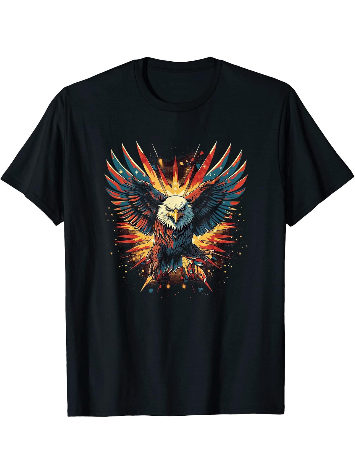 American Bald Eagle Men Women Boy Girl T-Shirt 180G 100% Cotton Printed Round Neck Short-Sleeve T-Shirt, Gifts for Men Dad Husband Grandpa, S-XXXL, Black