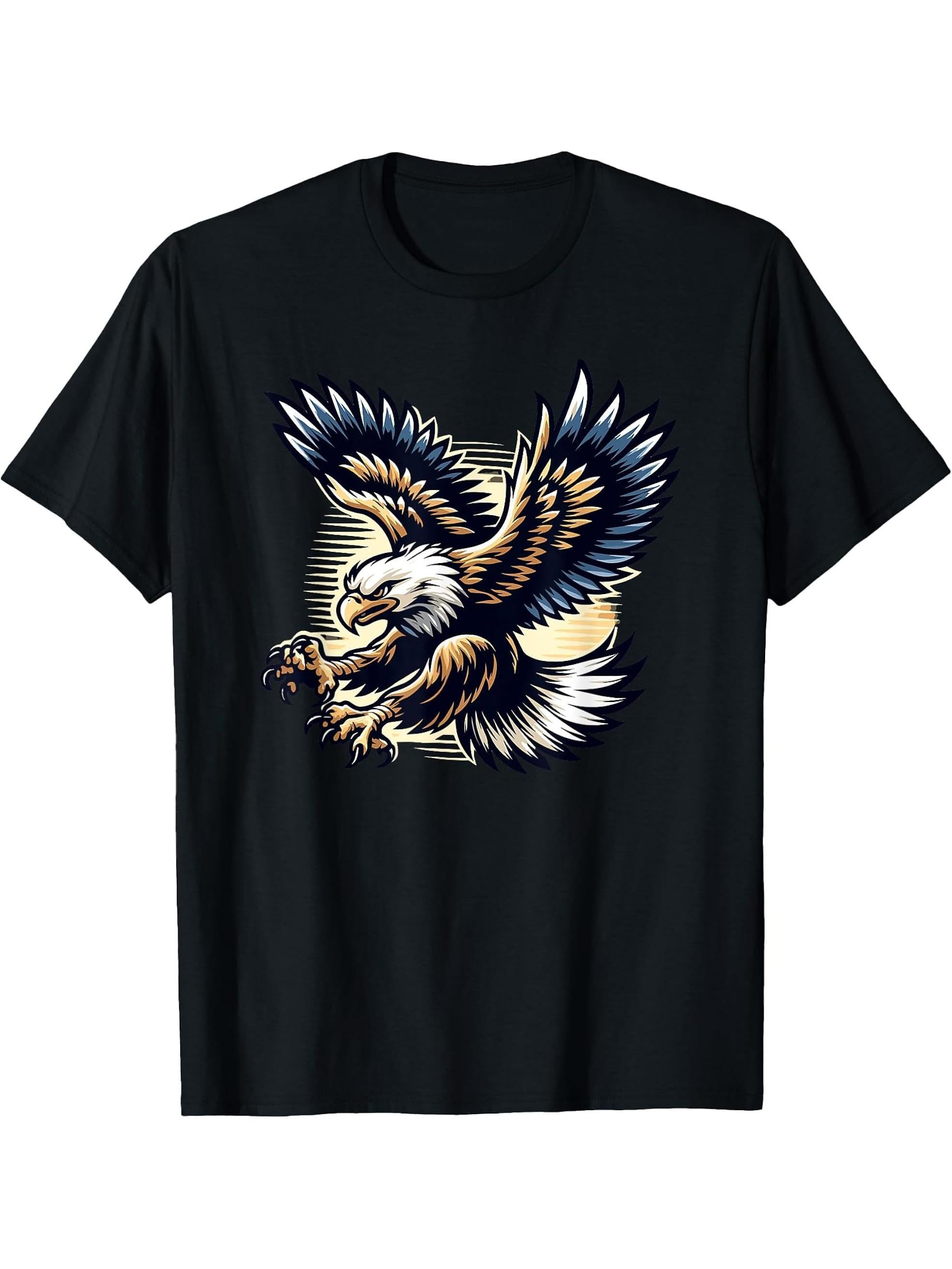 American Bald Eagle Swooping Photo Portrait Bird Photograph T-Shirt 180G 100% Cotton Printed Round Neck Short-Sleeve T-Shirt, Gifts for Men Dad Husband Grandpa, S-XXXL, Black